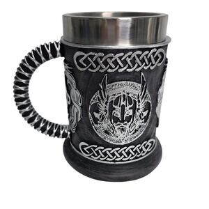 Viking Medieval Themed Nordic Myth Beer Stein Mug  Faux Wood -Resin Outer